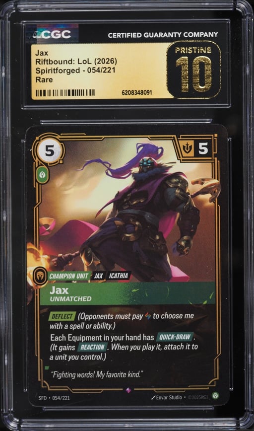 2026 Riftbound League Of Legends LoL Spiritforged Jax #54 CGC 10 PRISTINE