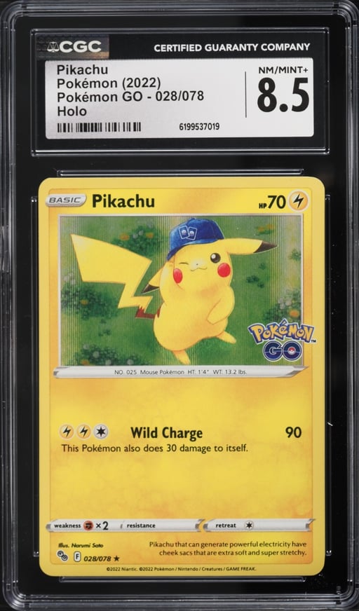2022 Pokemon Sword & Shield GO Holo Pikachu #28 CGC 8.5 NM-MT+