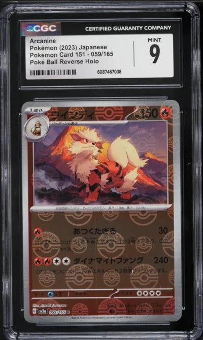2023 Pokemon Japanese Scarlet & Violet 151 Poke Ball Reverse Holo Arcanine #59 CGC 9 MINT