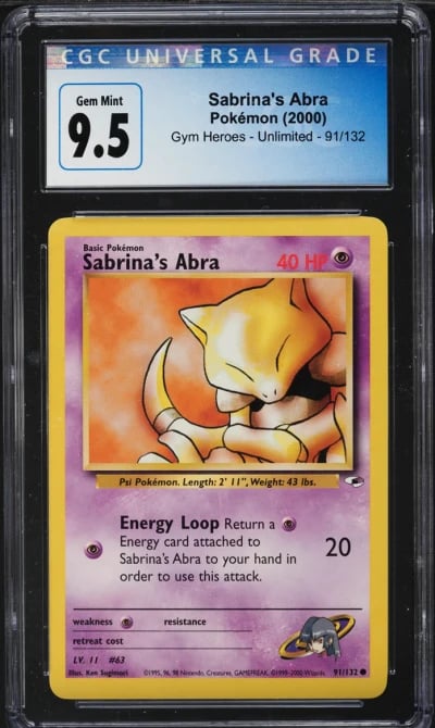 2000 Pokemon Gym Heroes Sabrina's Abra #91 CGC 9.5 GEM MINT