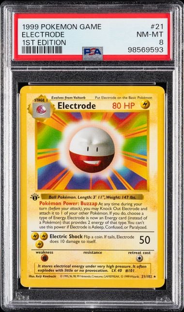 1999 POKEMON GAME #21 ELECTRODE 1ST EDITION PSA 8
