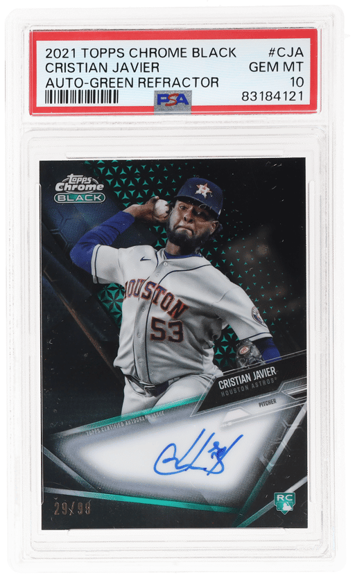 2021 Topps Chrome Black Autograph Green Refractor Cristian Javier #CBACJA 29/99 PSA 10