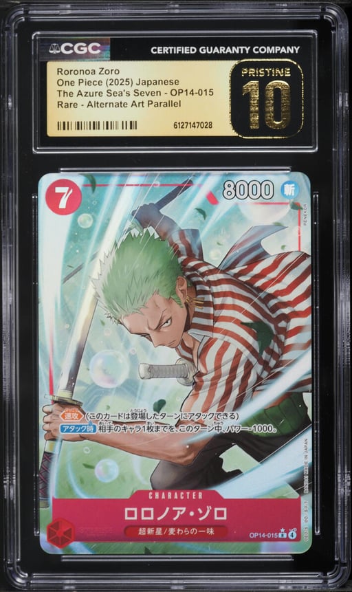 2025 One Piece The Azure Sea's Seven Alternate Art Parallel Roronoa Zoro #OP14-015 CGC 10 PRISTINE