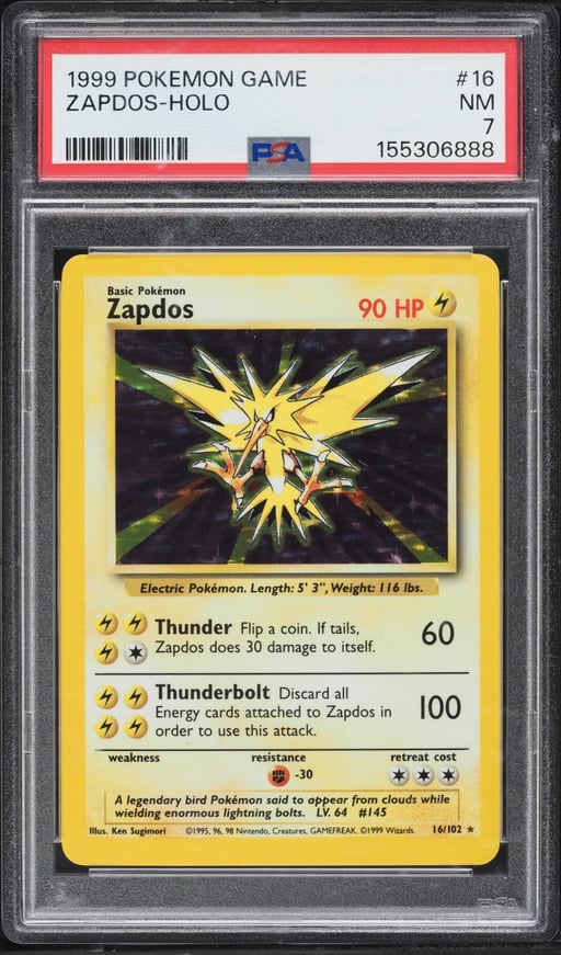 1999 Pokemon Base Set Holo Zapdos #16 PSA 7 NRMT