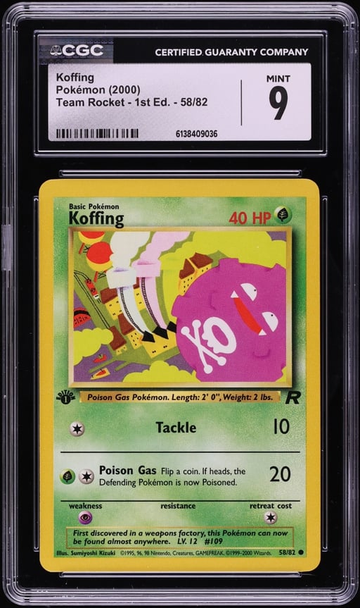 2000 Pokemon Team Rocket 1st Edition Koffing #58 CGC 9 MINT