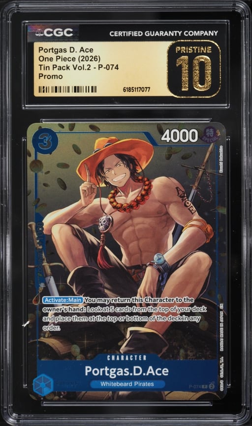 2026 One Piece Promo Tin Pack Vol. 2 Portgas D. Ace #P-074 CGC 10 PRISTINE