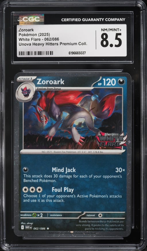 2025 Pokemon SV White Flare Unova Heavy Hitters Premium Zoroark #62 CGC 8.5 NM-MT+