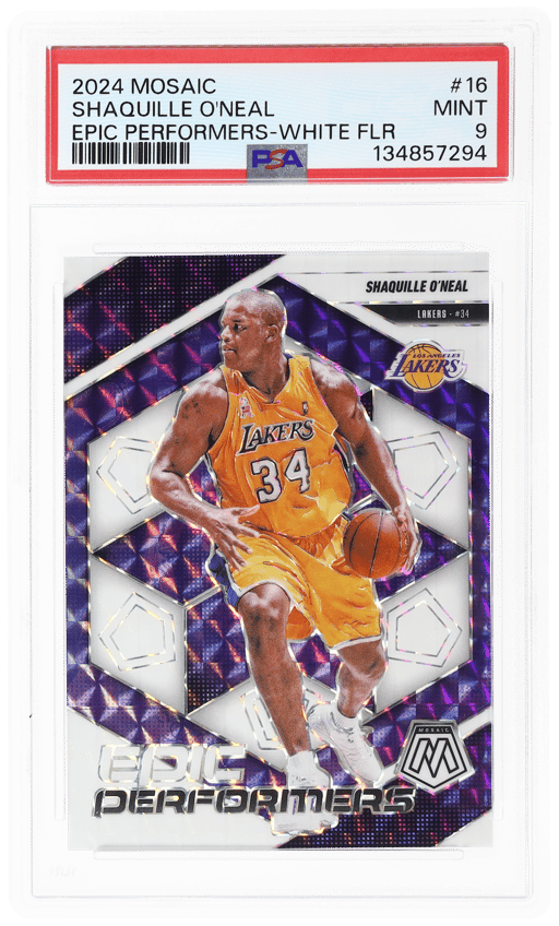2024 Panini Mosaic Epic Performers Mosaic White Fluorescent Shaquille O'Neal #16 28/30 PSA 9