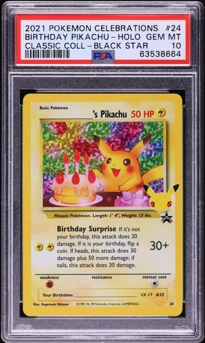 2021 Pokemon SWSH Promo Celebrations Classic Holo Birthday Pikachu #25 PSA 10