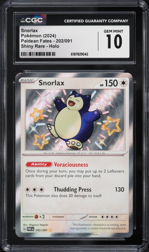 2024 Pokemon Scarlet & Violet Paldean Fates Shiny Rare Snorlax #202 CGC 10 GEM MINT