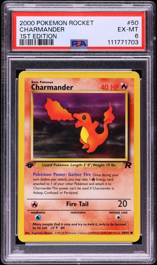 2000 Pokemon Team Rocket 1st Edition Charmander #50 PSA 6 EXMT