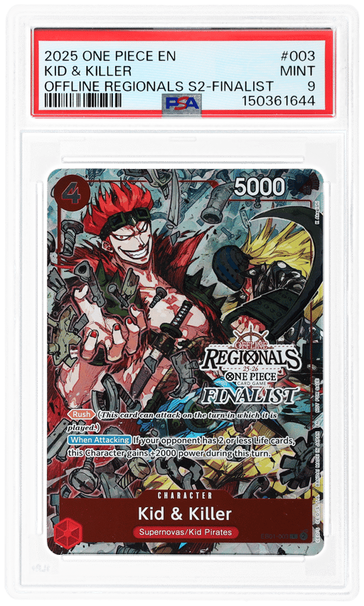 2025 One Piece Offline Regionals Pack '25 Season 2 Finalist Kid and Killer #EB01-003 PSA 9