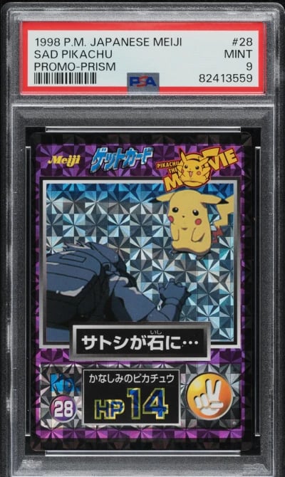 1998 Pokemon Japanese Meiji Promo Prism Sad Pikachu #28 PSA 9 MINT