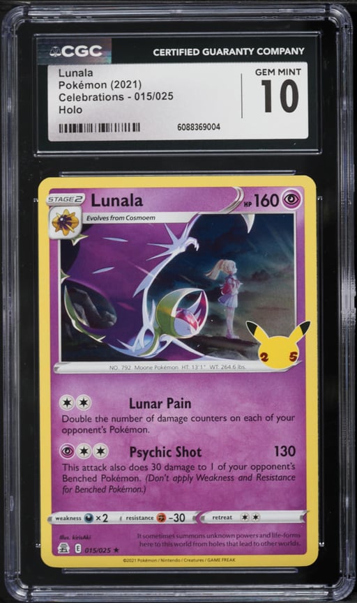 2021 Pokemon Sword & Shield Celebrations Holo Lunala #15 CGC 10 GEM MINT