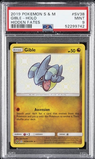 2019 POKEMON SUN & MOON HIDDEN FATES #SV38 GIBLE-HOLO PSA 9