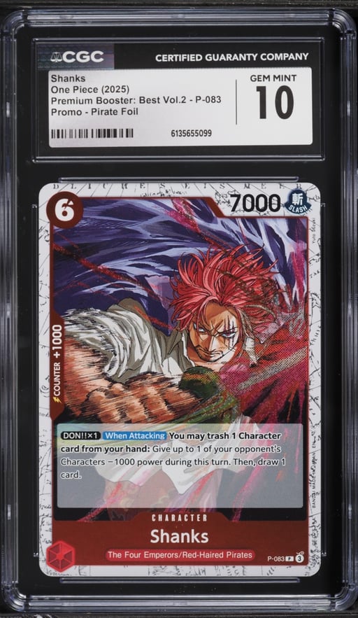2025 One Piece Promo Premium Booster Best Vol. 2 Pirate Foil Shanks #P-083 CGC 10 GEM MINT