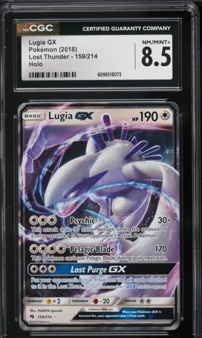 2018 Pokemon Sun & Moon Lost Thunder Holo Lugia GX #159 CGC 8.5 NM-MT+