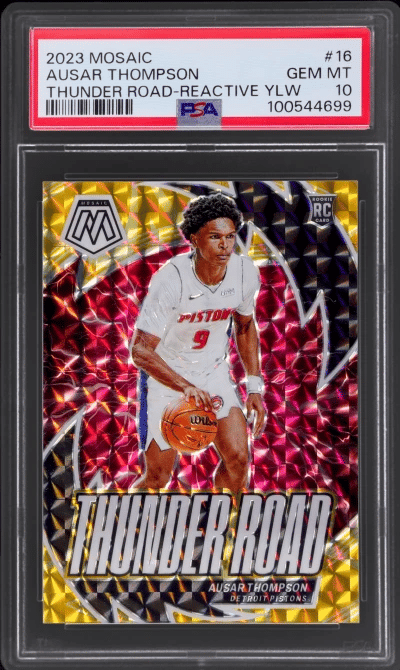 2023 Panini Mosaic Thunder Road Reactive Yellow Ausar Thompson #16 26/99 PSA 10