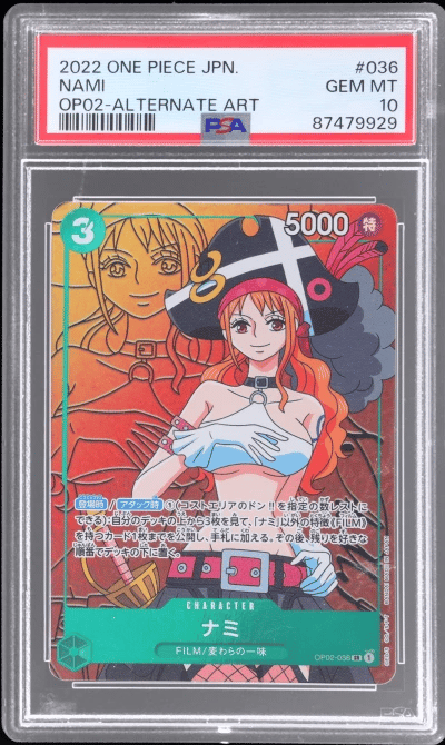 2022 One Piece Paramount War Japanese Alternate Art Nami #OP02036 PSA 10