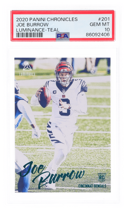 2020 Panini Luminance Teal Joe Burrow #201 PSA 10