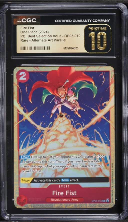 2024 One Piece Premium Best Selection Volume 2 Alt Art Fire Fist #OP05-019 CGC 10 PRISTINE
