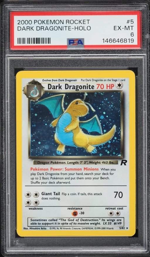 2000 Pokemon Team Rocket Holo Dark Dragonite #5 PSA 6 EXMT