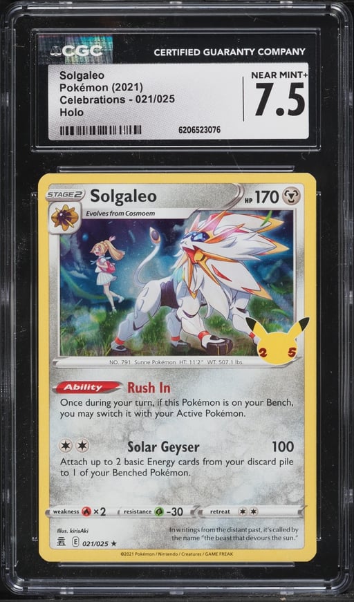 2021 Pokemon Sword & Shield Celebrations Holo Solgaleo #21 CGC 7.5 NRMT+