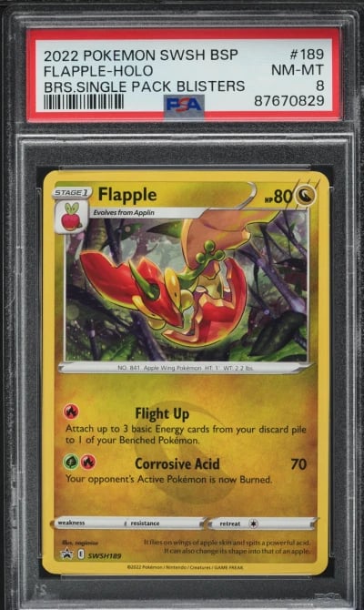 2022 Pokemon SWSH Black Star Promo Single Pack Blisters Flapple Holo #189 PSA 8