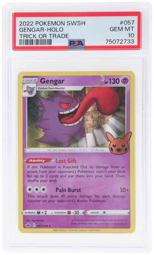 2022 Pokemon Sword and Shield Chilling Reign Trick Or Trade Holo Gengar #057 PSA 10
