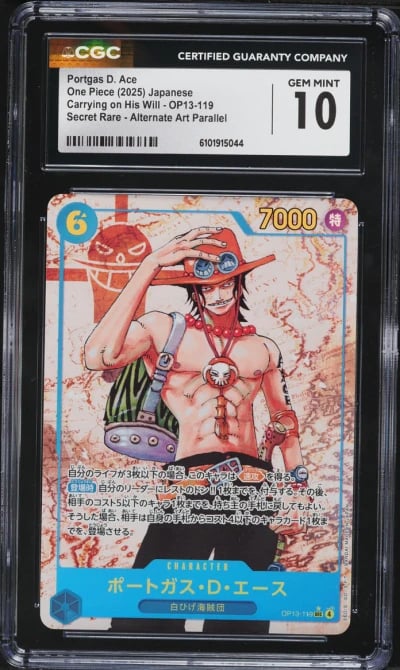 2025 One Piece Japanese Carrying On His Will Alt Art Portgas D. Ace #OP13-119 CGC 10 GEM MINT