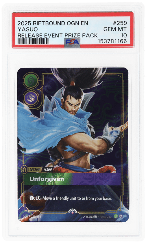 2025 Riftbound: League of Legends Origins Promo Unforgivenrelease Event Prize Pack Yasuo #259 PSA 10