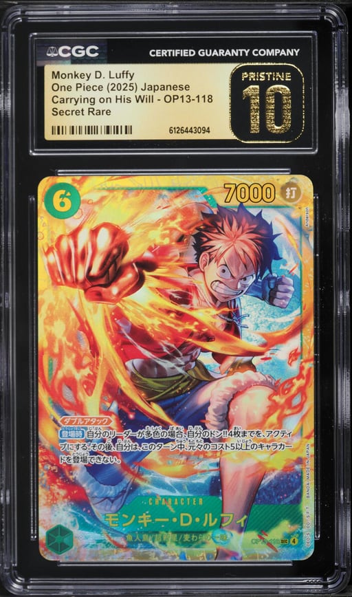 2025 One Piece Japanese Carrying On His Will SEC Monkey D. Luffy #OP13-118 CGC 10 PRISTINE
