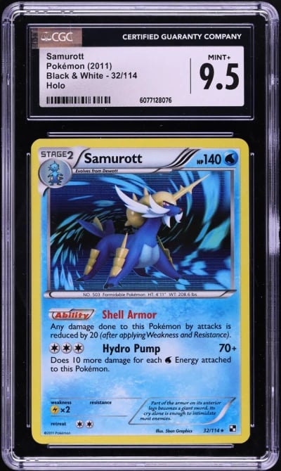 2011 Pokemon Black & White Holo Samurott #32 CGC 9.5 MINT+