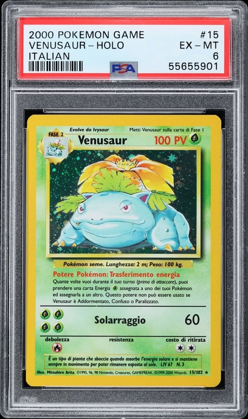 2000 Pokemon Italian Base Set Holo Venusaur #15 PSA 6 EXMT