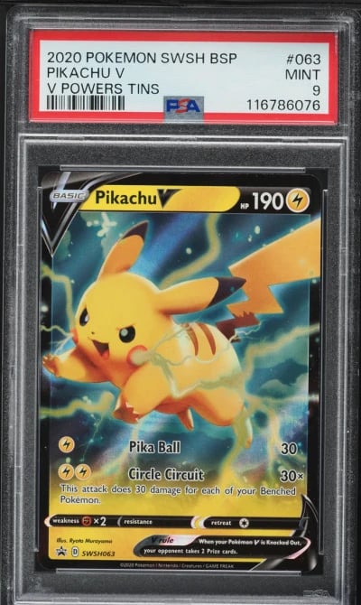 2020 Pokemon SWSH Black Star Promo V Powers Tins Pikachu V #63 PSA 9 MINT