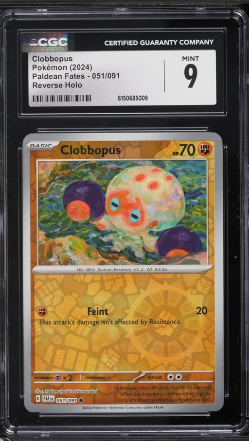 2024 Pokemon Scarlet & Violet Paldean Fates Reverse Holo Clobbopus #051 CGC 9 MINT