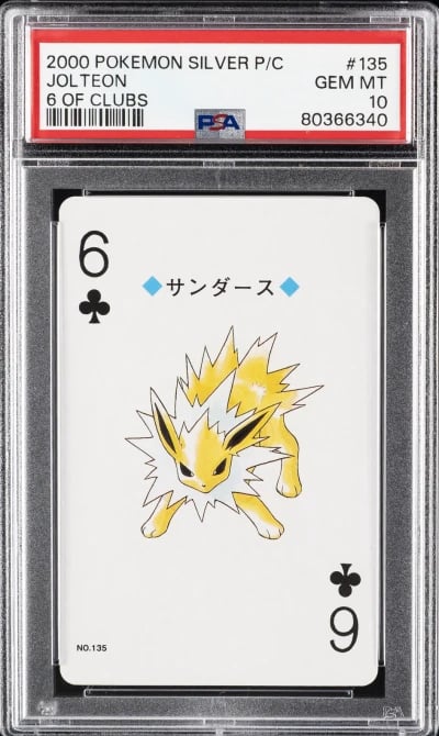 2000 POKEMON SILVER VERSION PLAYING CARDS 6 OF CLUBS #135 JOLTEON PSA 10