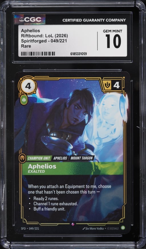 2026 Riftbound League Of Legends Spiritforged Aphelios #049 CGC 10 GEM MINT
