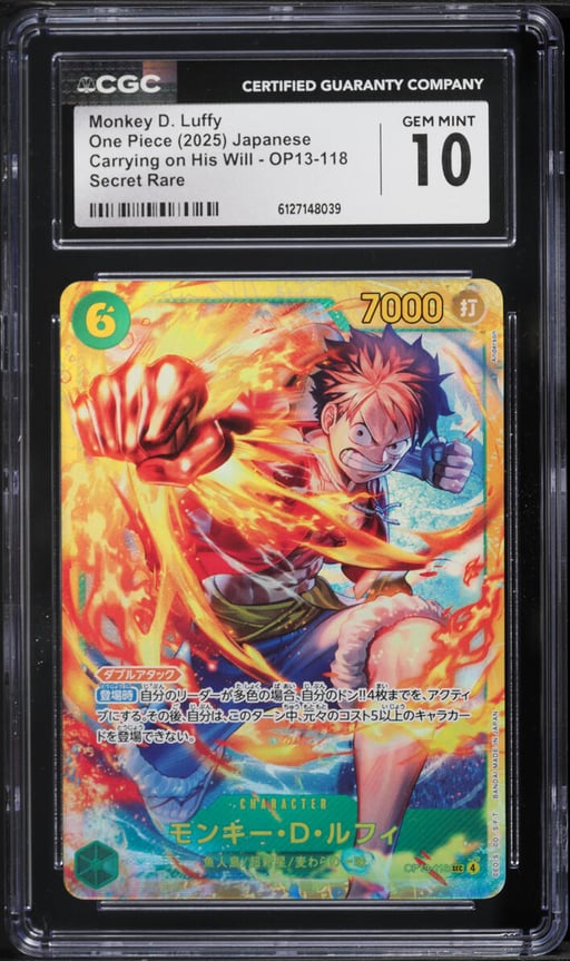 2025 One Piece Japanese Carrying On His Will SEC Monkey D. Luffy #OP13-118 CGC 10 GEM MINT