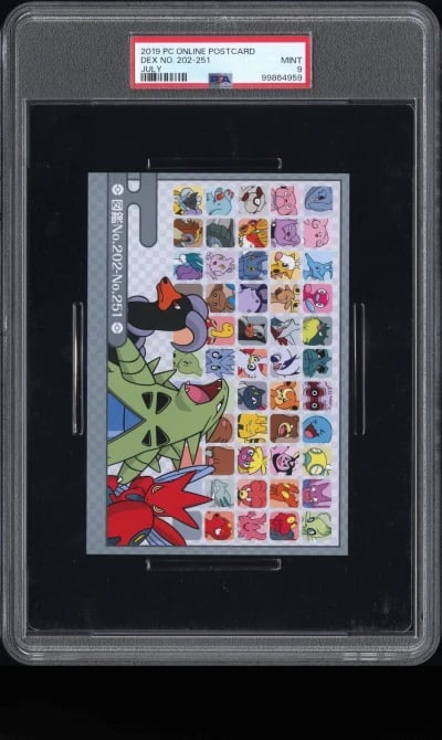 2019 POKEMON CENTER ONLINE MONTHLY POSTCARD JULY 2019 DEX NO. 202-251 PSA 9