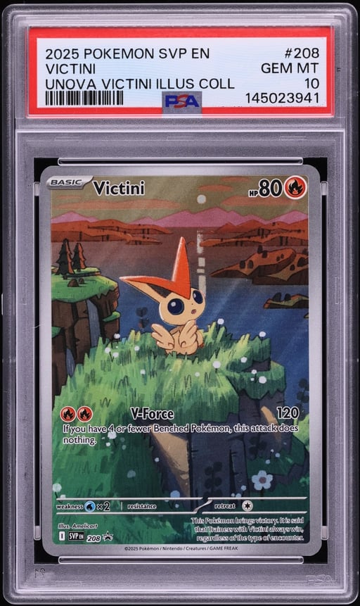 2025 Pokemon Scarlet & Violet Promo Unova Illustration Collection Full Art Victini #208 PSA 10