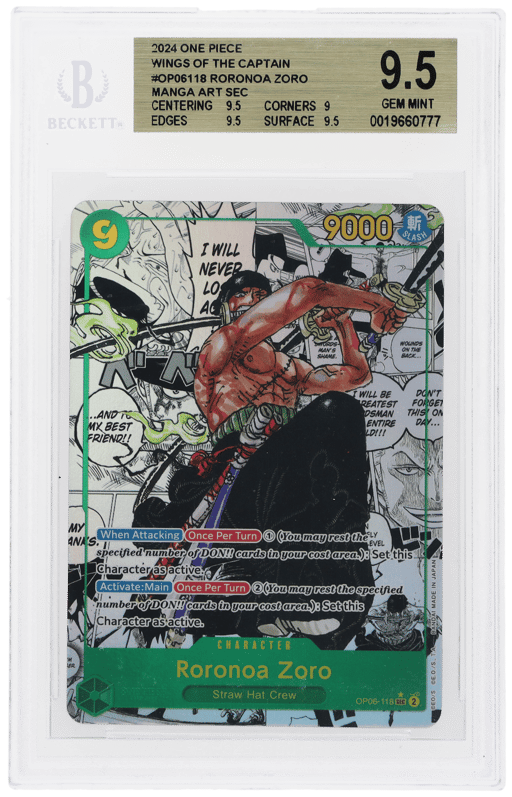 2024 One Piece Wings of the Captain Manga Alternate Art Roronoa Zoro #OP06-118 BGS 9.5