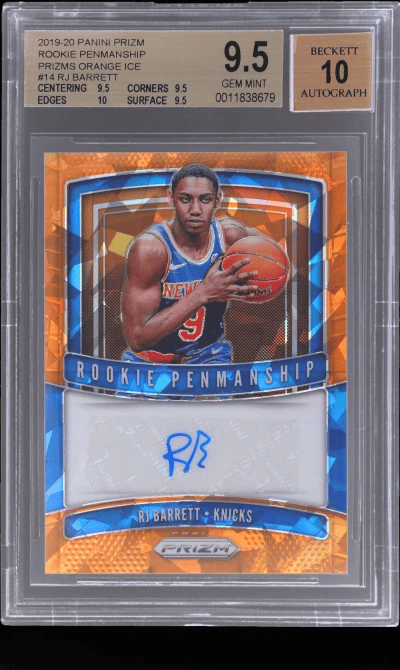 2019 Panini Prizm Rookie Penmanship Orange Ice Prizm RJ Barrett #14 BGS 9.5