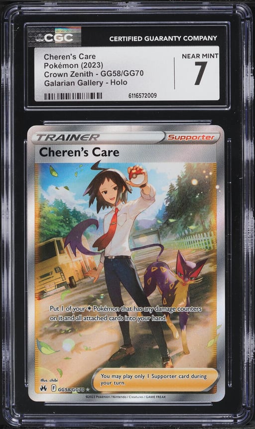 2023 Pokemon Sword & Shield Crown Zenith Full Art Cheren's Care #GG58 CGC 7 NRMT
