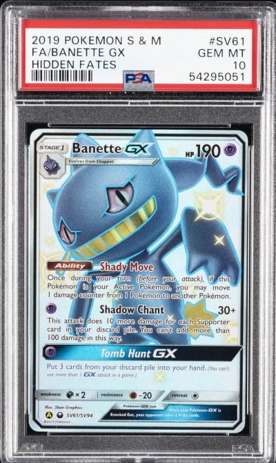 2019 POKEMON SUN & MOON HIDDEN FATES #SV61 FULL ART/BANETTE GX PSA 10