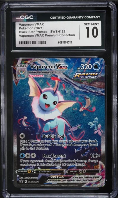 2021 Pokemon Sword & Shield Promo Premium Collection Vaporeon VMAX #SWSH182 CGC 10 GEM MINT