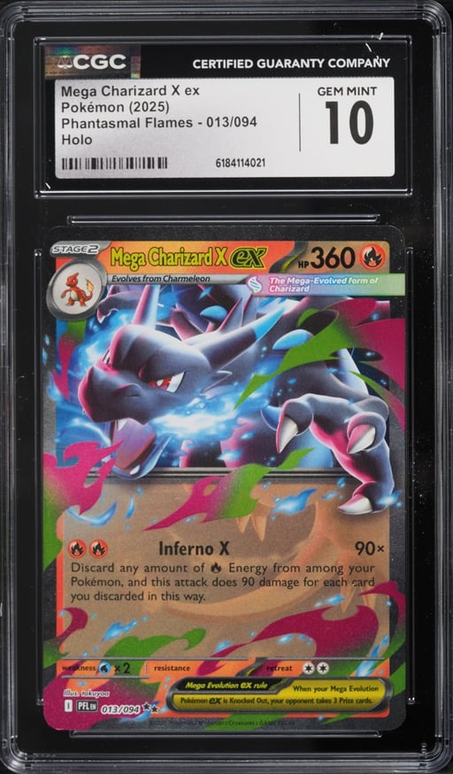 2025 Pokemon Mega Evolution Phantasmal Flames Holo Mega Charizard X EX #13 CGC 10 GEM MINT
