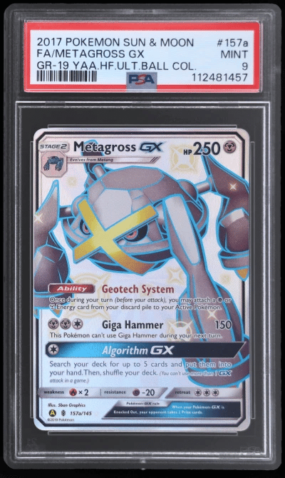 2017 Pokemon Sun and Moon Yellow A Alternate Hidden Fates Ultra Ball Collection Shiny Metagross Gx Metagross Gx #157a PSA 9