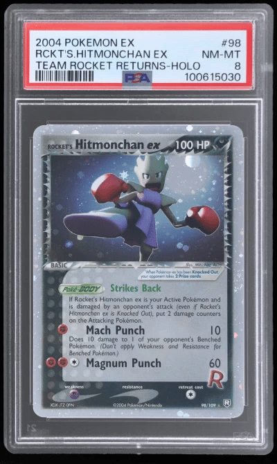 2004 Pokemon Ex Team Rocket Returns Holo Rocket's Hitmonchan Ex #98 PSA 8