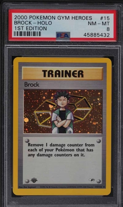 2000 Pokemon Gym Heroes 1st Edition Holo Brock #15 PSA 8 NM-MT